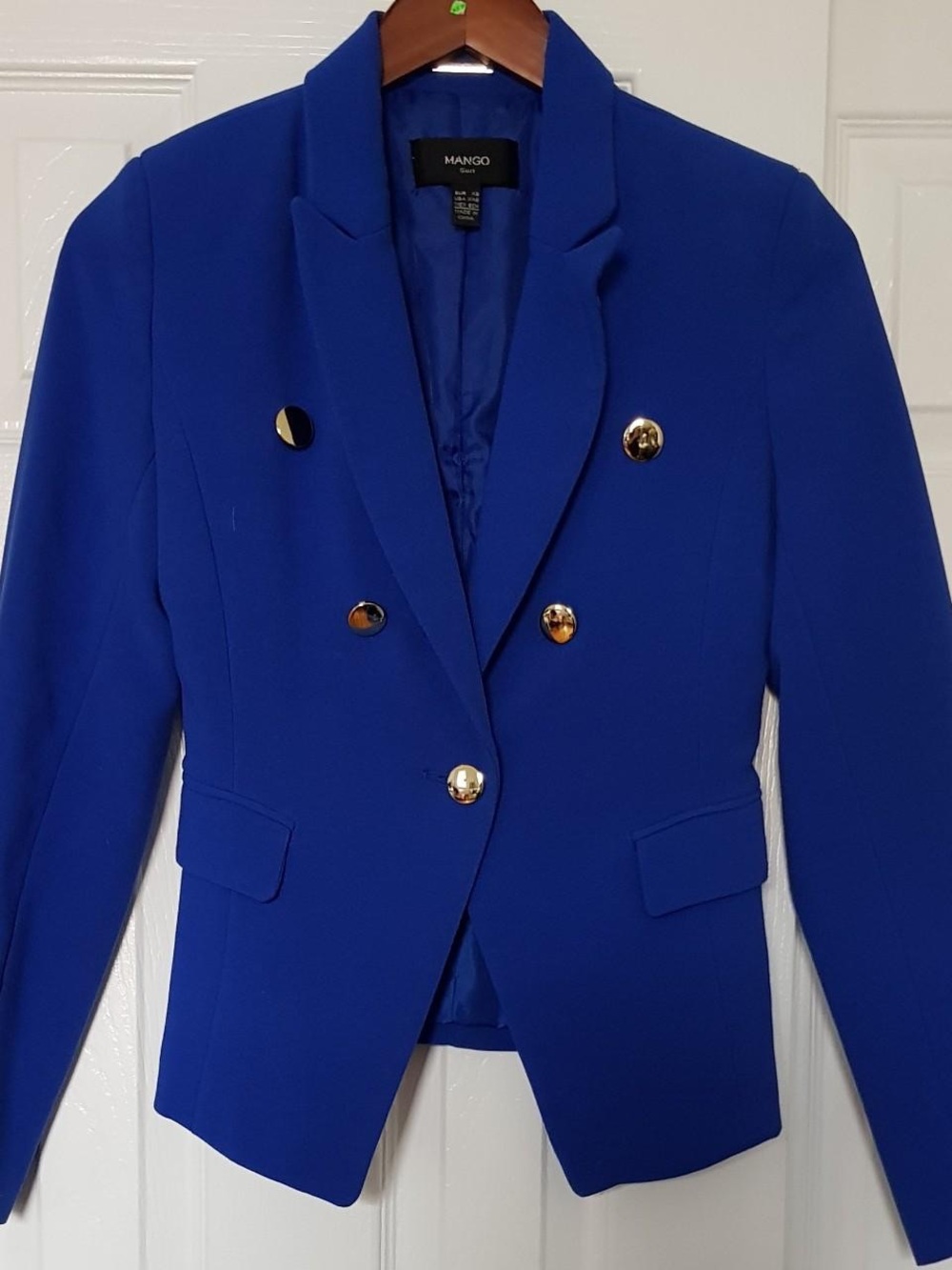 Mango Double-Breasted Cobalt Blue Blazer with Gold Buttons
